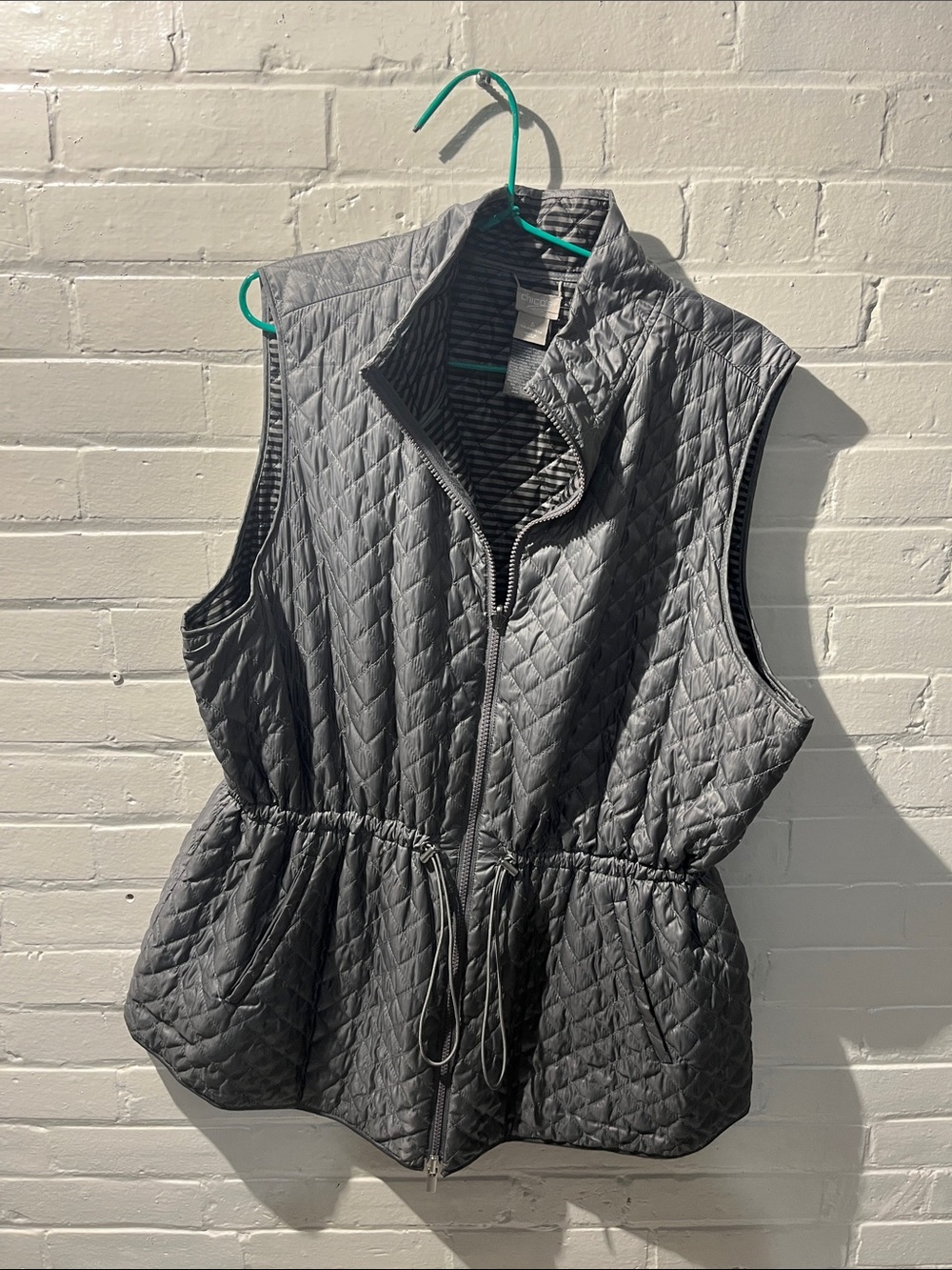 Chico's Quilted Gray Drawstring Waist Vest